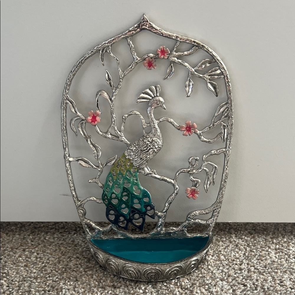 Silver Peacock Jewelry Holder